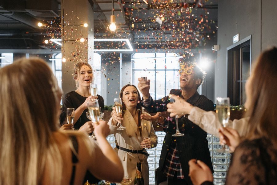 Friends toasting at a party