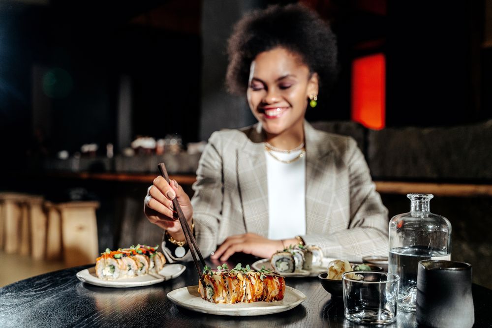 Diner enjoying sushi