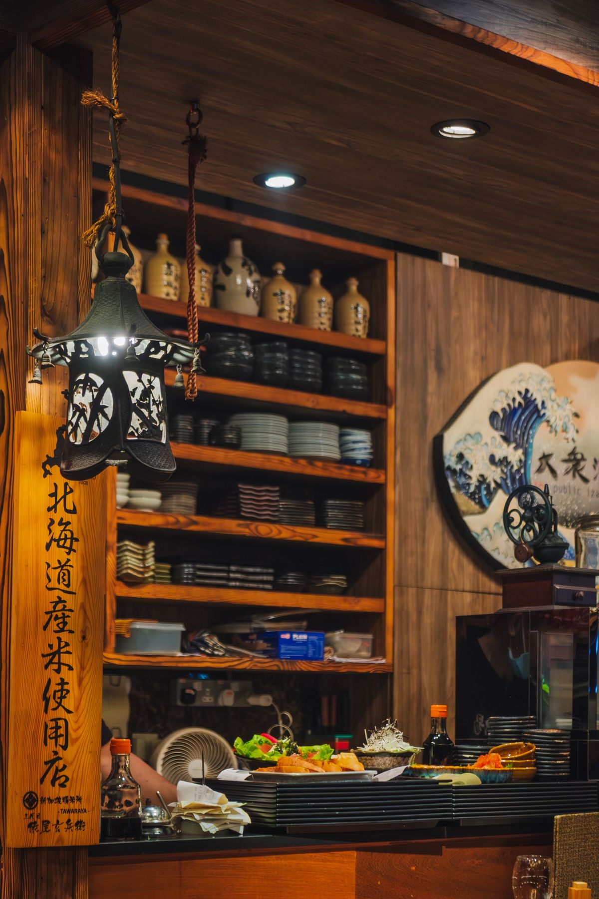 Sake shelf behind the bar