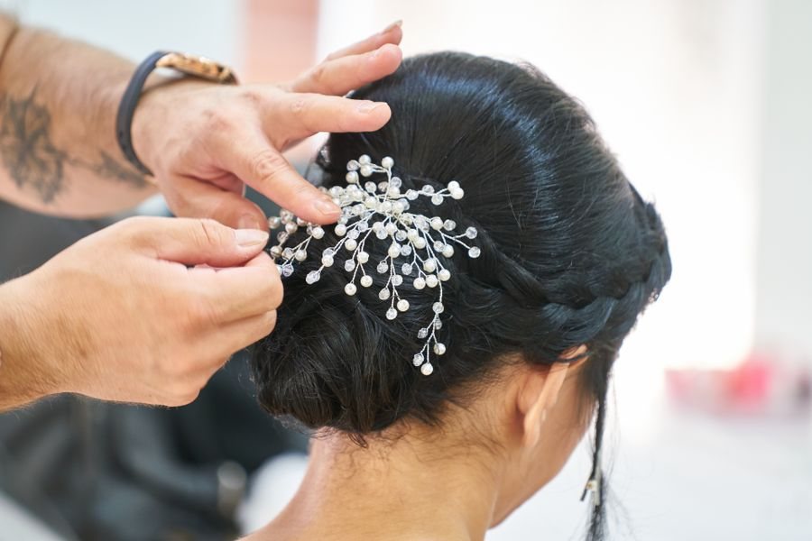 Bridal up-do with crystal pins