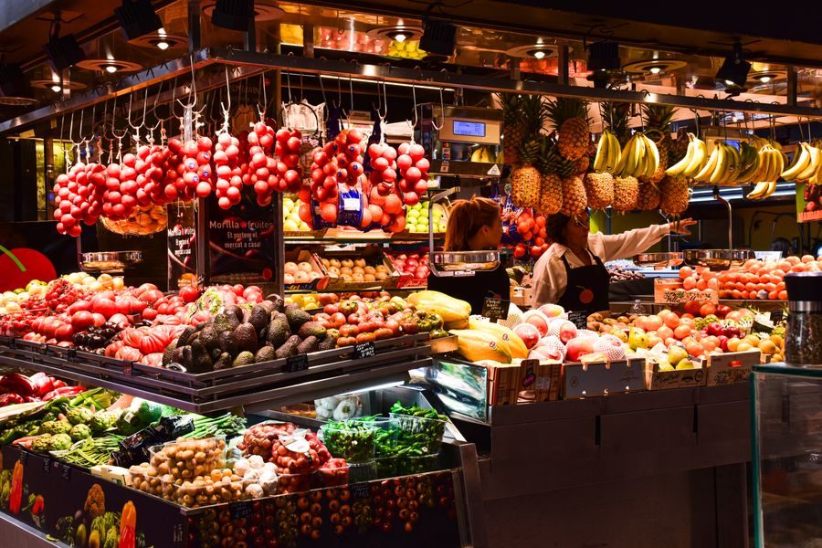 Fruit stalls at La Boqueria market